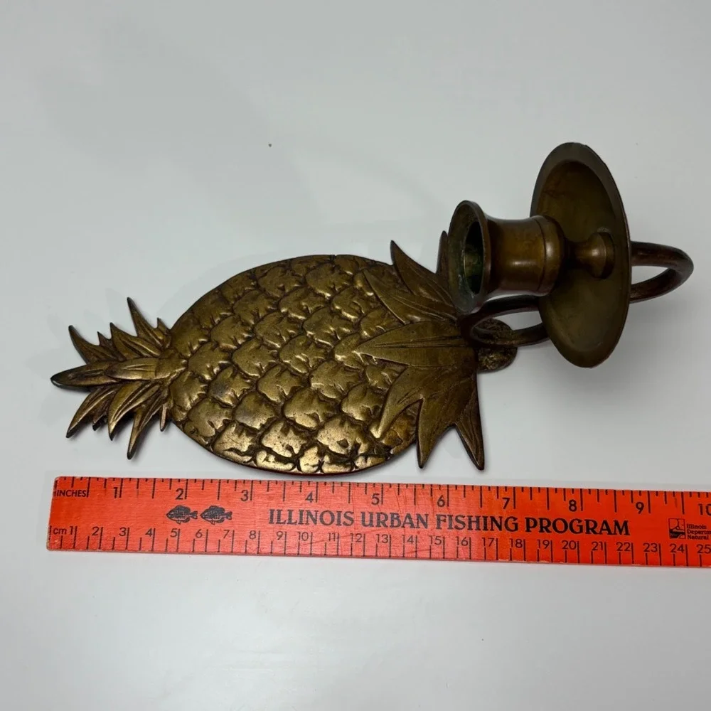 Pair Vintage Pineapple Candle Wall Sconces Solid Brass India Mid Century Decor